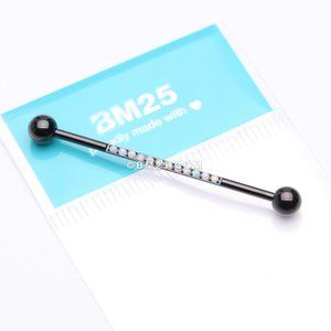 Implant Grade Titanium Blackline Sparkle Lined Fire Opal Industrial Barbell